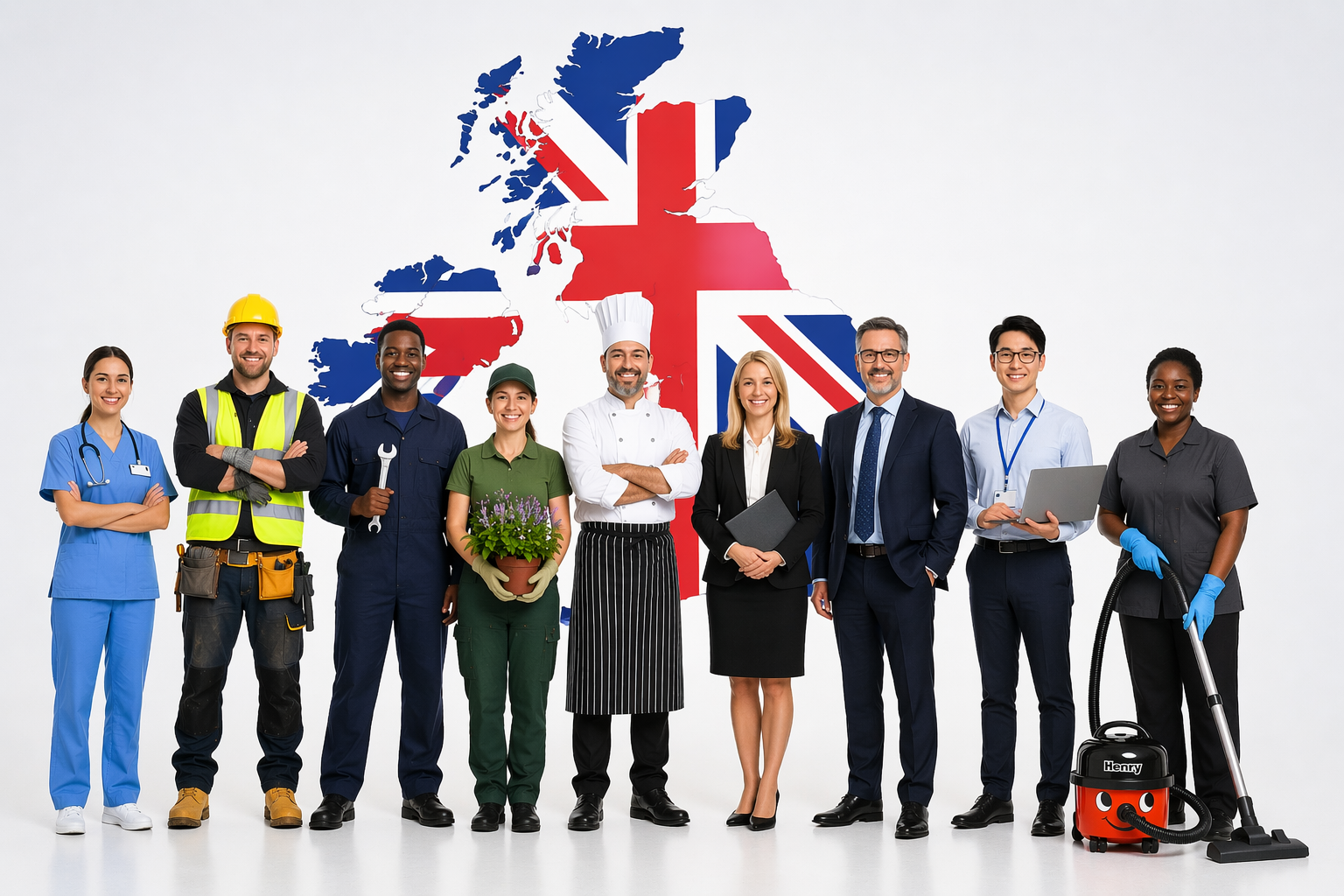Workforce representing diverse UK services